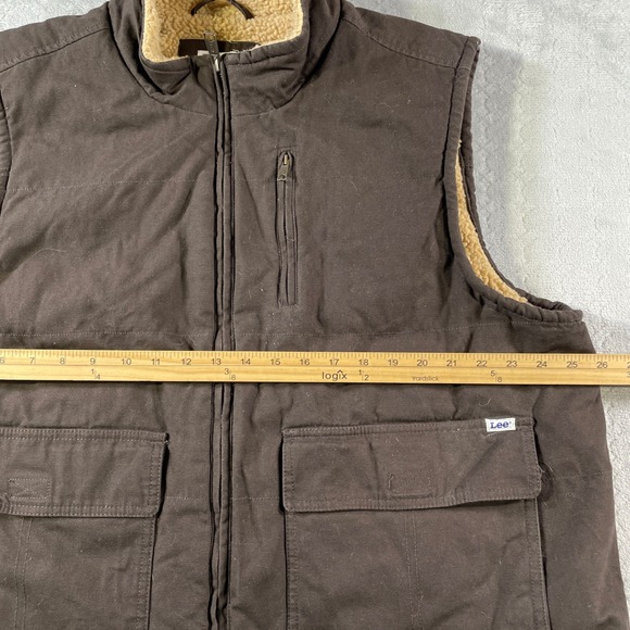 Lee Workwear Vest Mens XL Brown Sherpa Lined Padded Pockets Outdoor Western - Picture 3 of 9